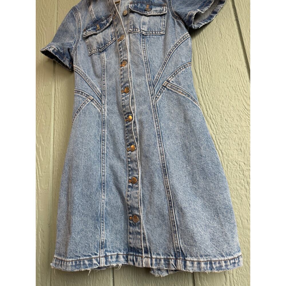Anthropologie Pilcro Short-Sleeve Denim Button-Front Mini Dress Size 4 - Picture 5 of 7